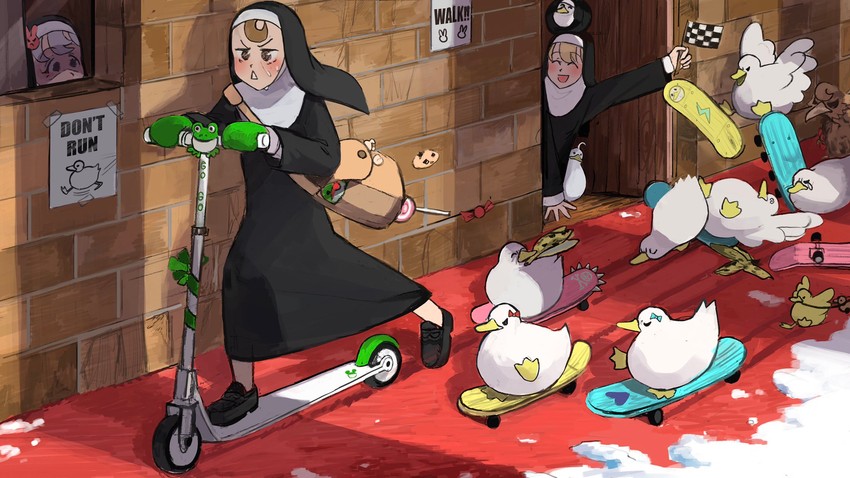 clumsy nun, froggy nun, and bunny nun (little nuns) drawn by diva_(hyxpk)