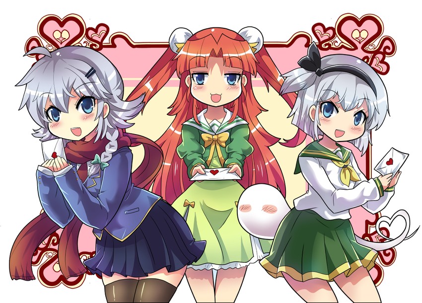 izayoi sakuya, konpaku youmu, and hong meiling (touhou) drawn by colonel_aki