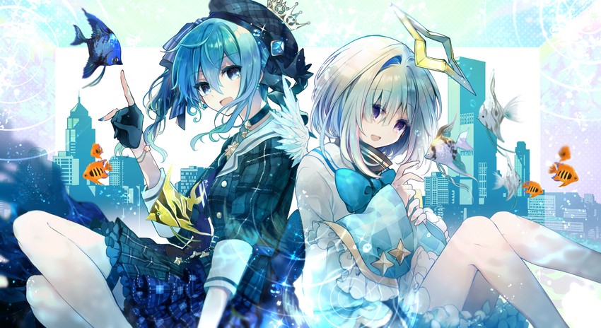 hoshimachi suisei and amane kanata (hololive) drawn by cyawa