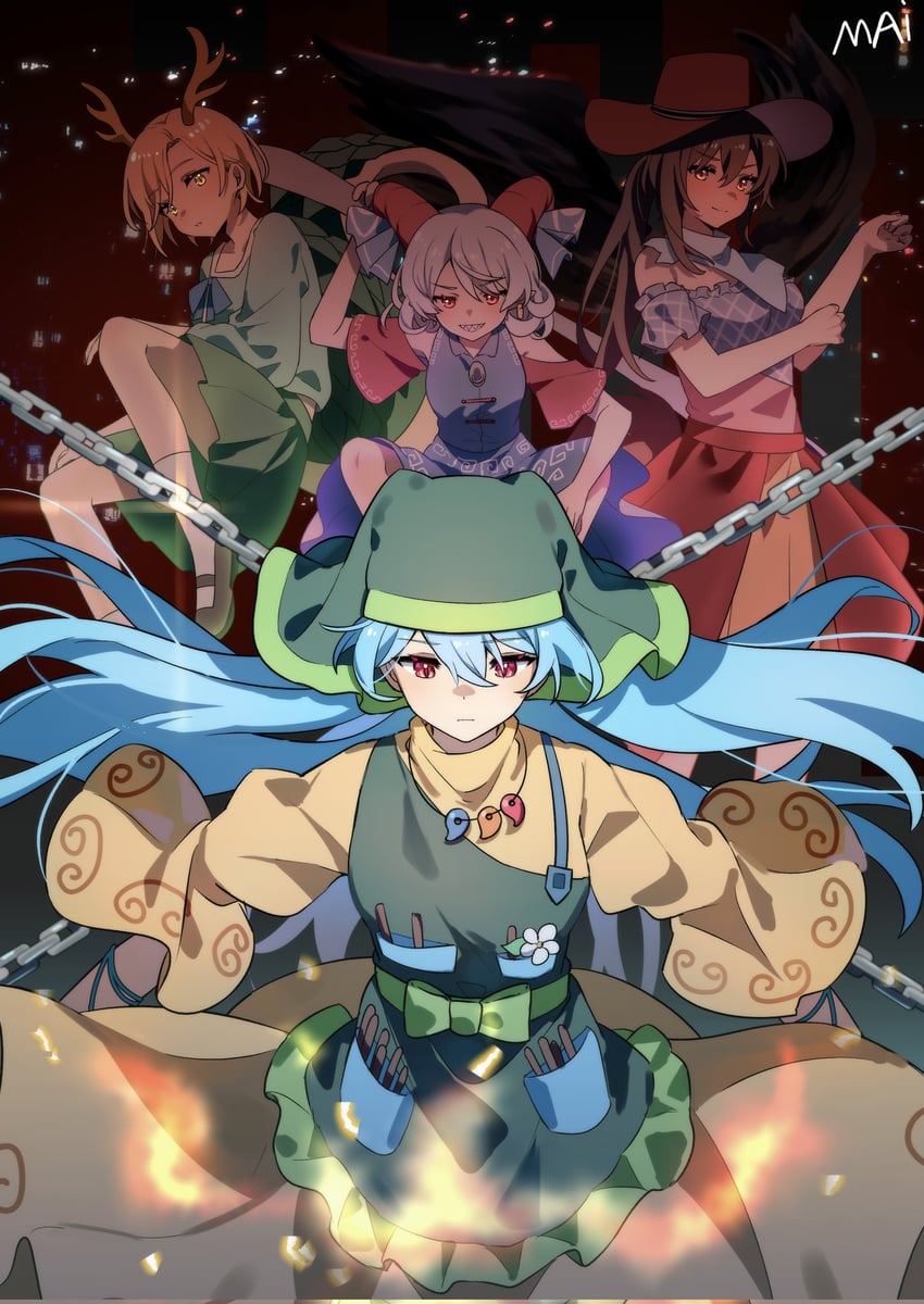 kicchou yachie, kurokoma saki, toutetsu yuuma, and haniyasushin keiki (touhou) drawn by maisuiren