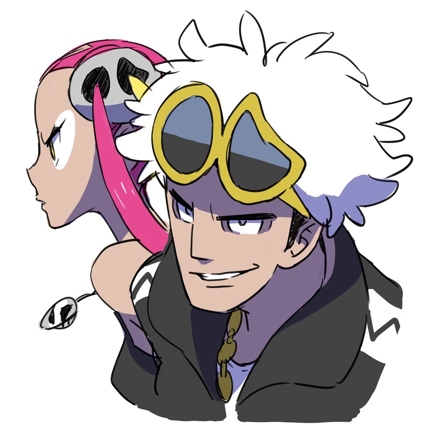 guzma and plumeria (pokemon and 1 more) drawn by sugimori_ken