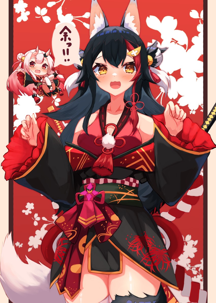 ookami mio and nakiri ayame (hololive) drawn by inre_kemomimi