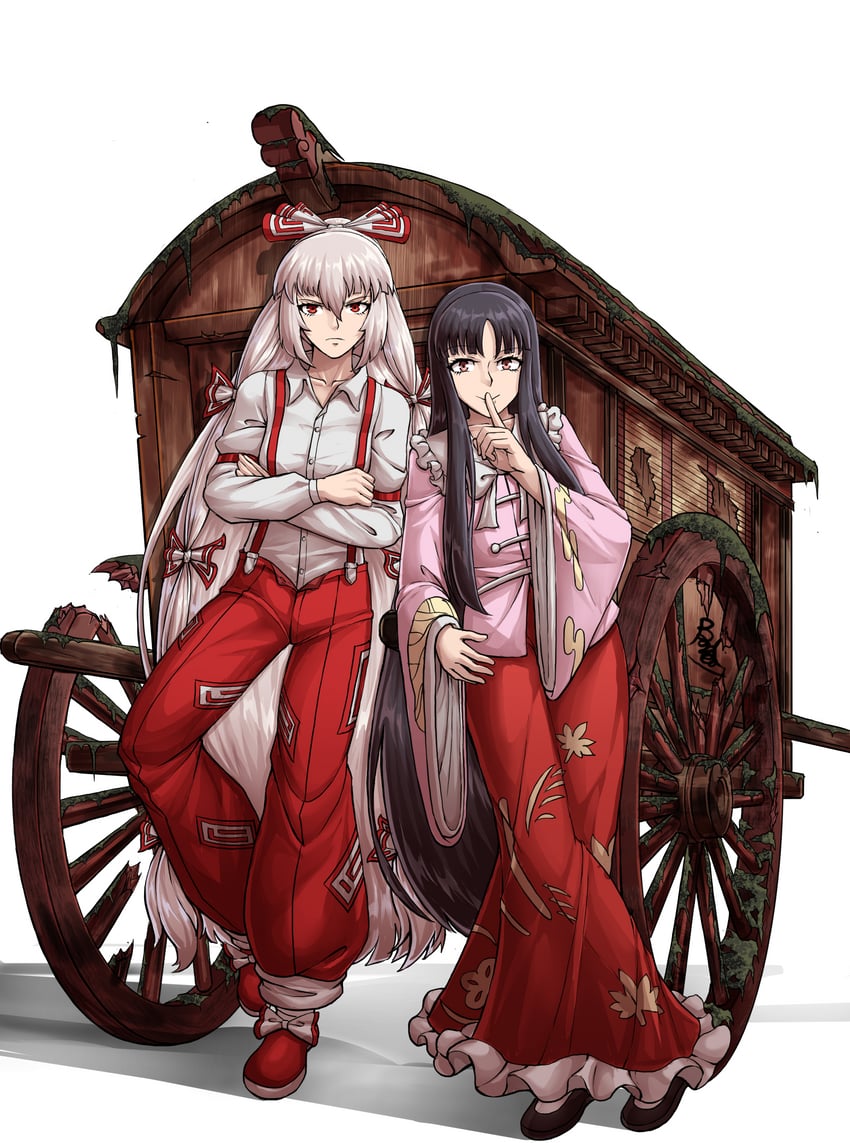 fujiwara no mokou and houraisan kaguya (touhou) drawn by buhbuhbored