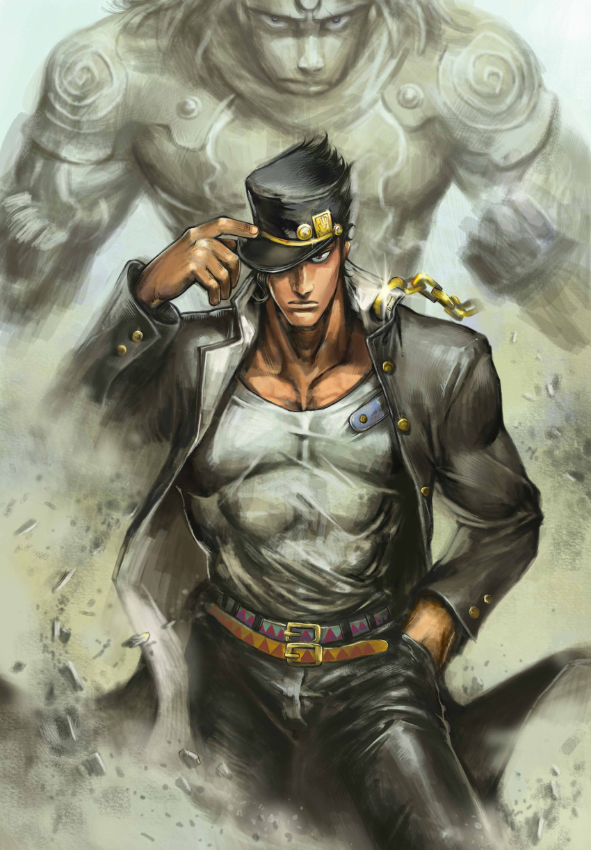 kujo jotaro and star platinum (jojo no kimyou na bouken and 1 more) drawn by kevin.h