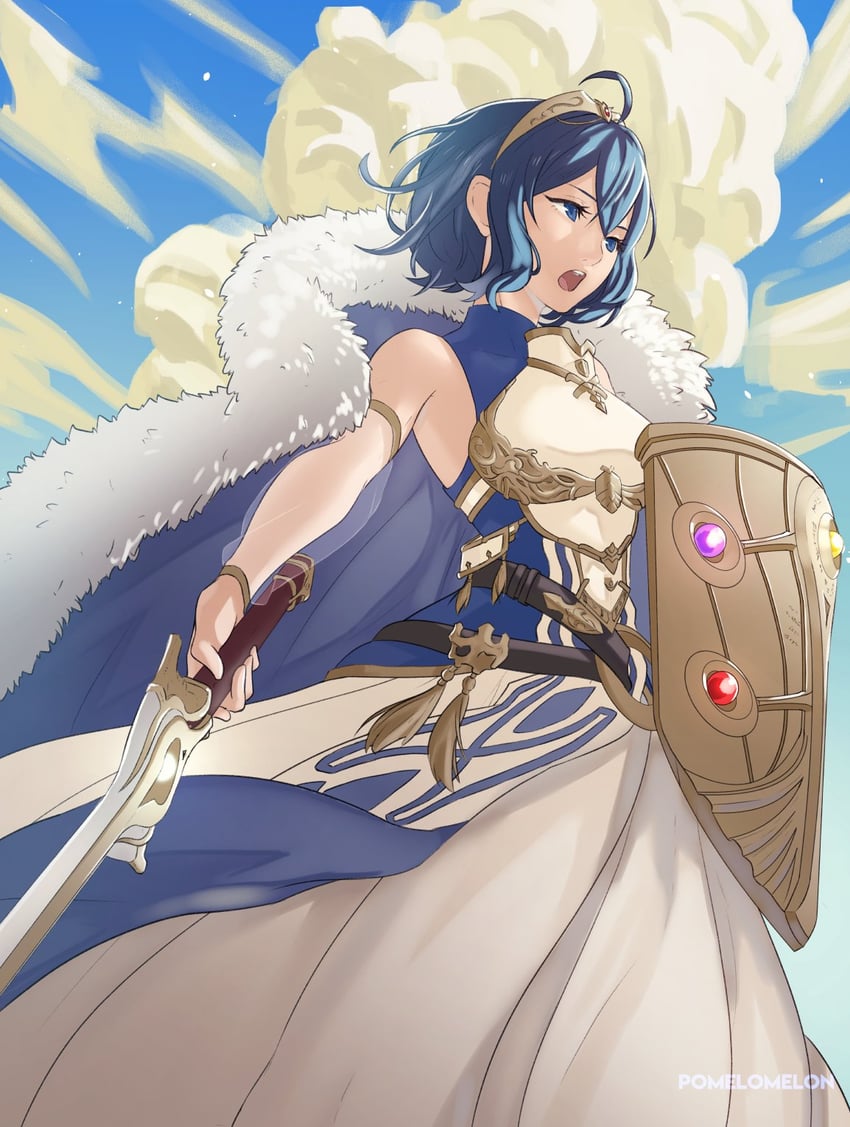 lucina and female morgan (fire emblem and 2 more) drawn by pomelomelon