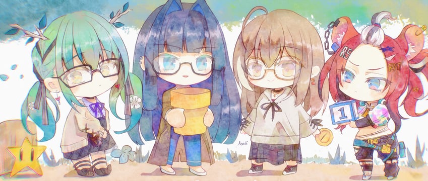 ouro kronii, nanashi mumei, hakos baelz, and ceres fauna (hololive and 3 more) drawn by asashi_kaede