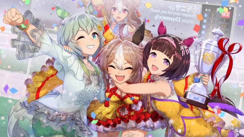 seiun sky, copano rickey, and nishino flower (umamusume) drawn by shinmai_(kyata)