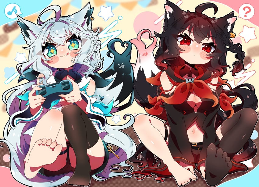 shirakami fubuki and kurokami fubuki (hololive) drawn by sakuramochi_(sakura_frappe)