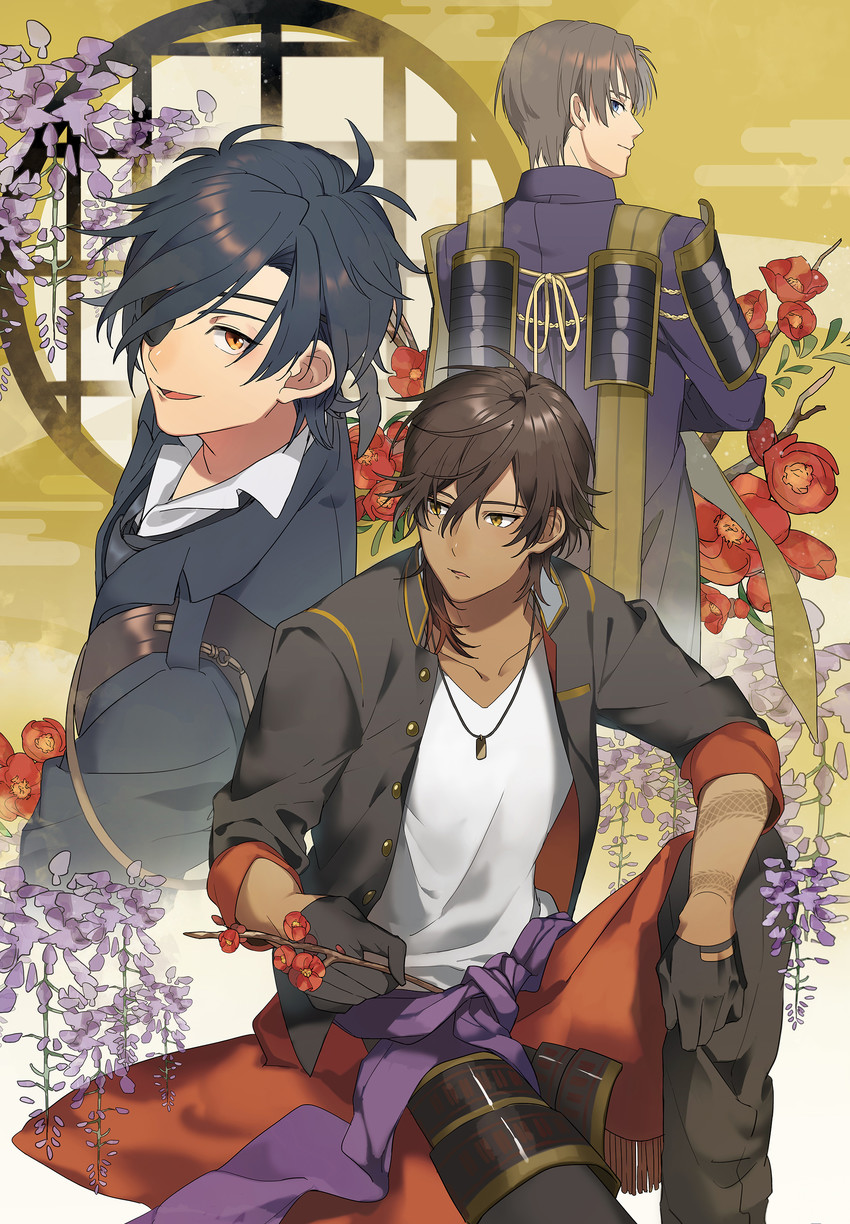 shokudaikiri mitsutada, heshikiri hasebe, and ookurikara (touken ranbu) drawn by sando_(310_sand)
