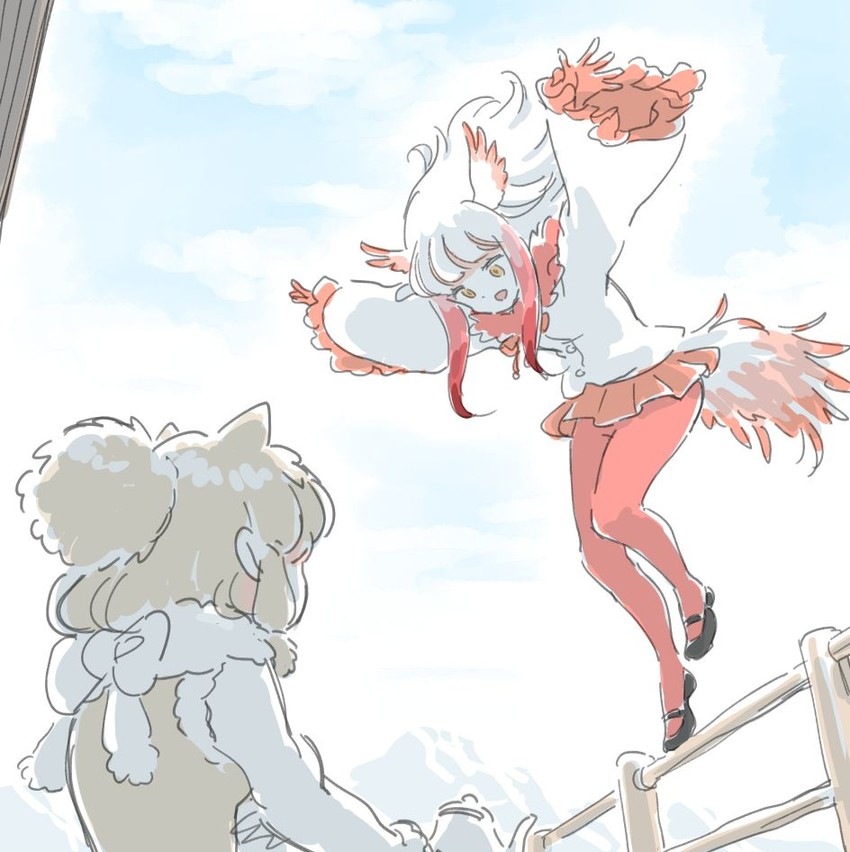 japanese crested ibis and alpaca suri (kemono friends) drawn by mitsumoto_jouji