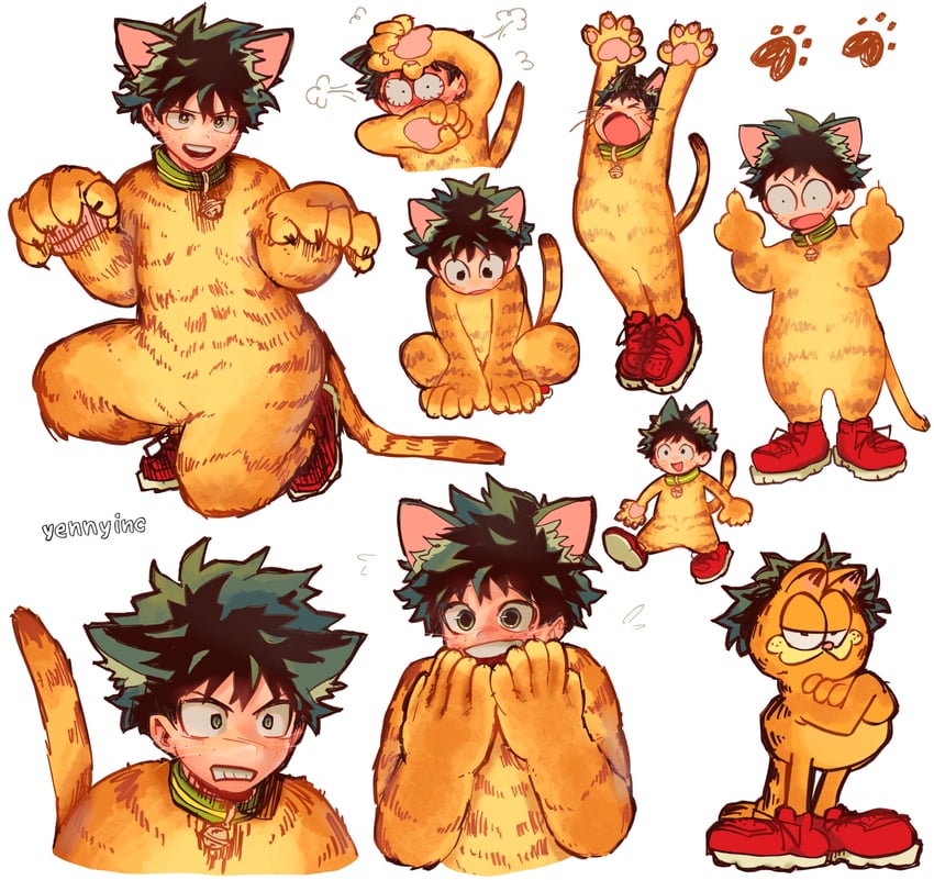 midoriya izuku and garfield (boku no hero academia and 1 more) drawn by yenny_(yennyinc)