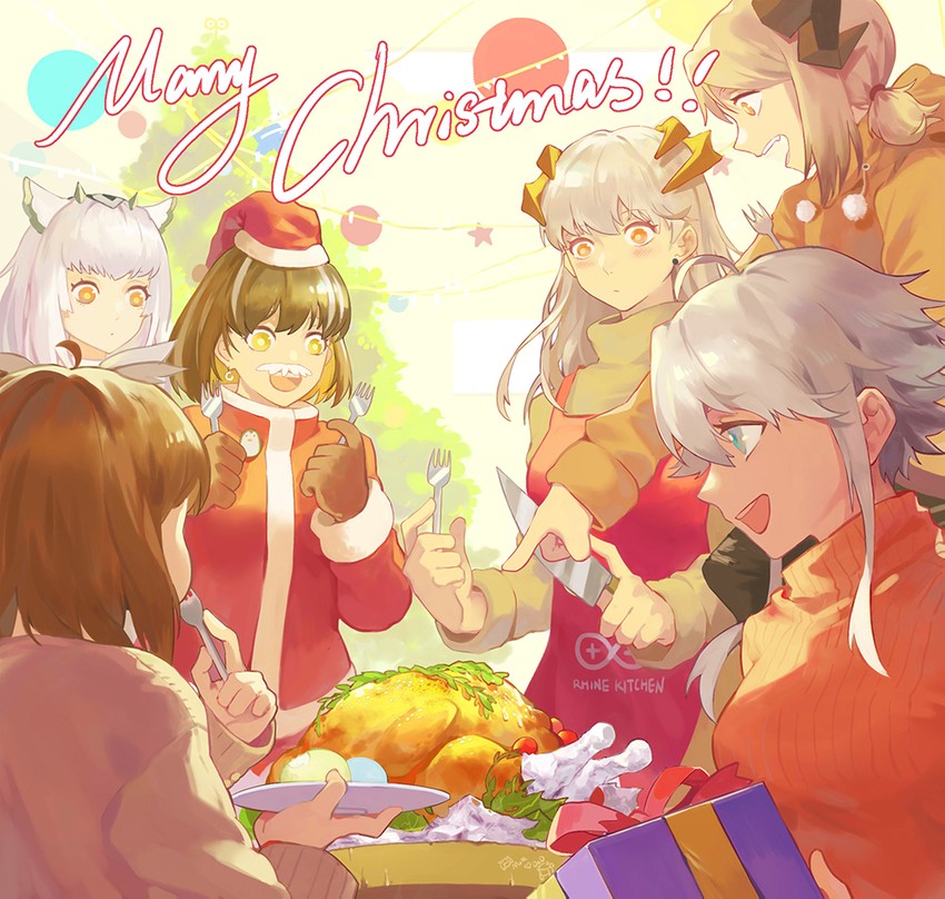 saria, silence, ifrit, ptilopsis, magallan, and 1 more (arknights) drawn by narakuuu