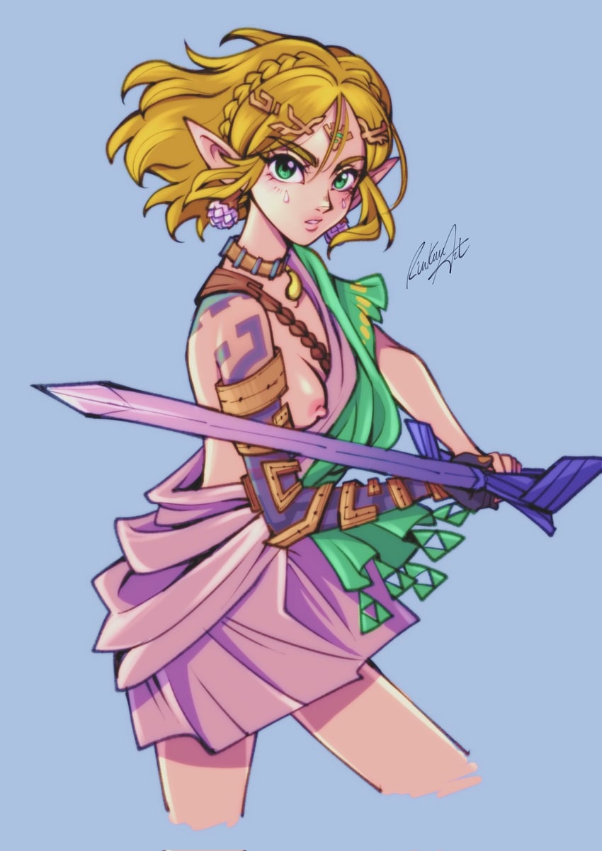 link and princess zelda (the legend of zelda and 1 more) drawn by rinkuu_art