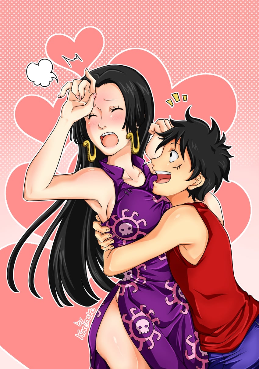monkey d. luffy and boa hancock (one piece) drawn by kur0kurochan