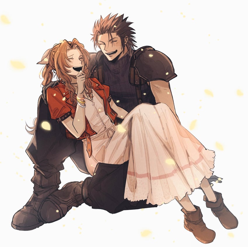 aerith gainsborough and zack fair (final fantasy and 2 more) drawn by umifug3