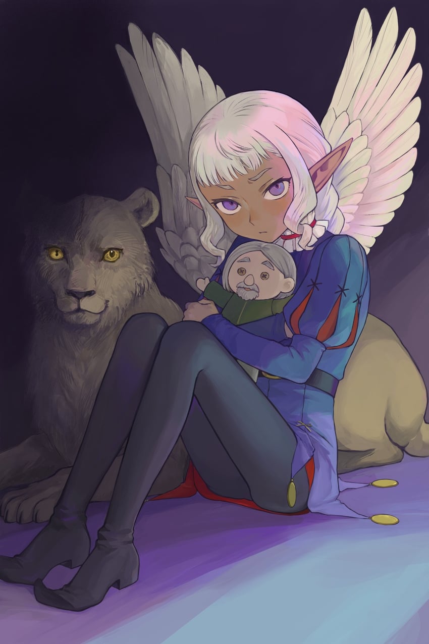 thistle, winged lion, and delgal (dungeon meshi) drawn by mmommmmoo