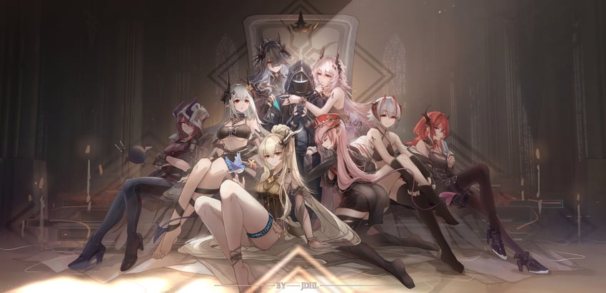 doctor, surtr, w, mudrock, theresa, and 4 more (arknights) drawn by jdhlfire