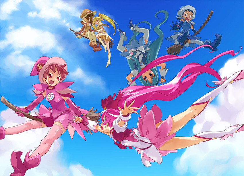 kurumi erika, hanasaki tsubomi, myoudouin itsuki, cure marine, cure blossom, and 4 more (precure and 2 more) drawn by tanne