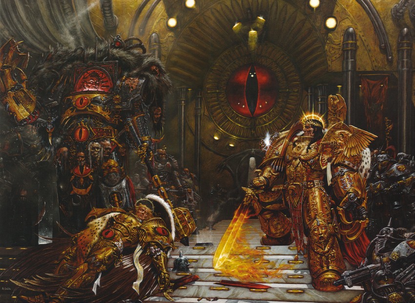 adeptus astartes, chaos space marine, emperor of mankind, sanguinius, and horus lupercal (warhammer 40k) drawn by adrian-smith