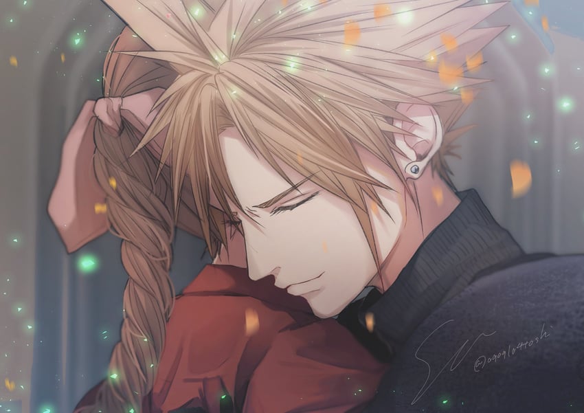 cloud strife and aerith gainsborough (final fantasy and 3 more) drawn by yuu_crazy_doll_sae