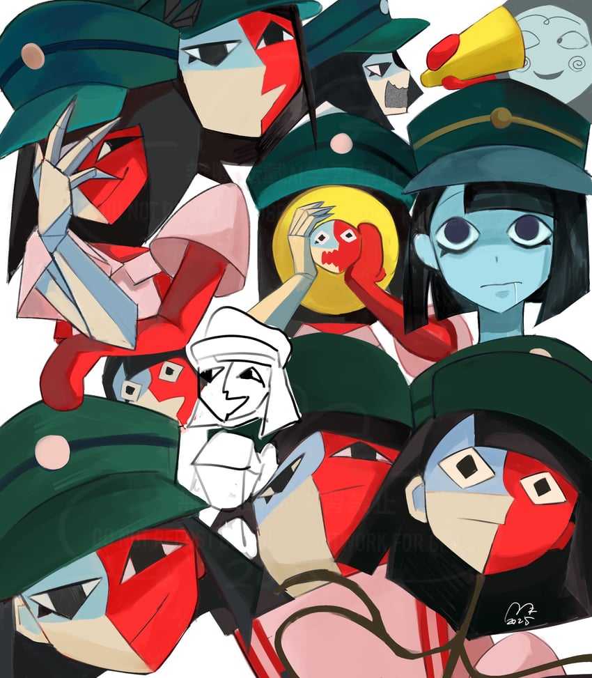 ena, hangover ena, salesperson ena, and meanie ena (ena and 1 more) drawn by usagimarumei