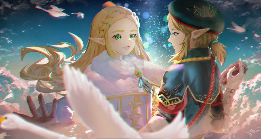 link and princess zelda (the legend of zelda and 1 more) drawn by tsujieiri