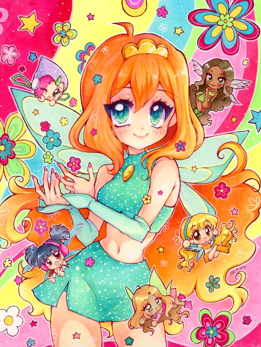 bloom, stella, flora, musa, aisha, and 1 more (winx club) drawn by oceaninspace