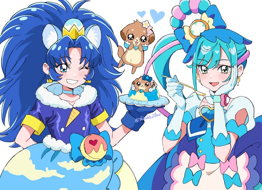 fuwa kokone, tategami aoi, cure gelato, pam-pam, and cure spicy (precure and 2 more) drawn by shirako_love