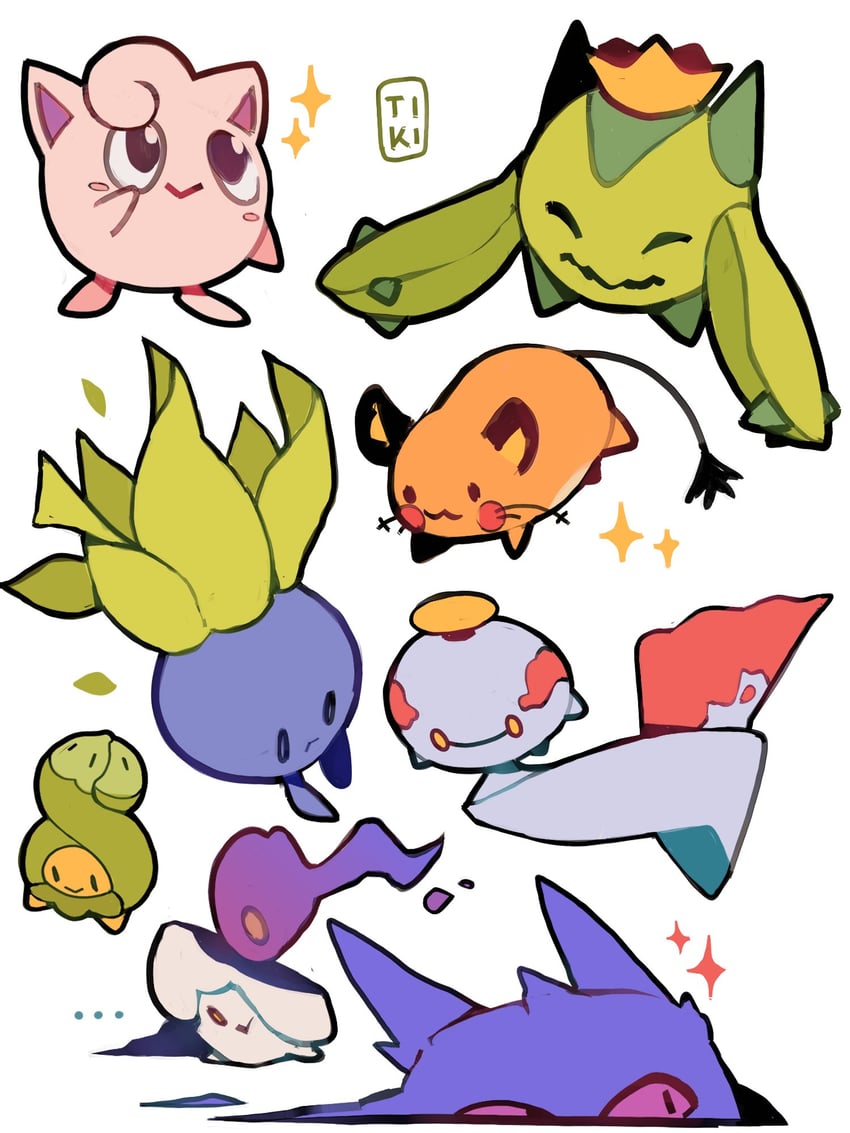 gengar, jigglypuff, litwick, dedenne, oddish, and 3 more (pokemon) drawn by tiki_(tikivt)