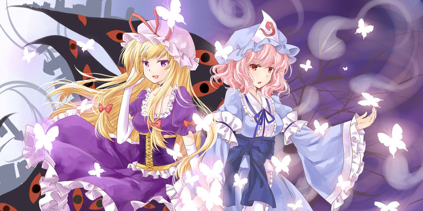 yakumo yukari and saigyouji yuyuko (touhou) drawn by poppy_(poppykakaka)