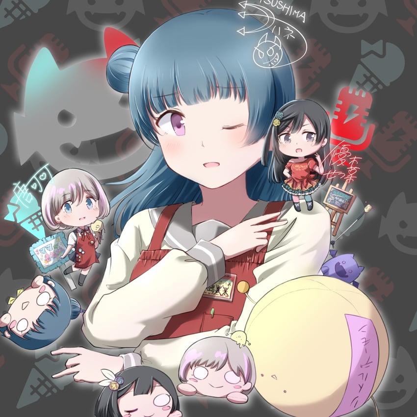 tsushima yoshiko, yuki setsuna, and tang keke (love live! and 3 more) drawn by www991102