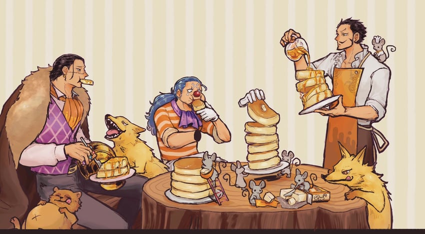 crocodile, buggy the clown, and dracule mihawk (one piece) drawn by f4ylu