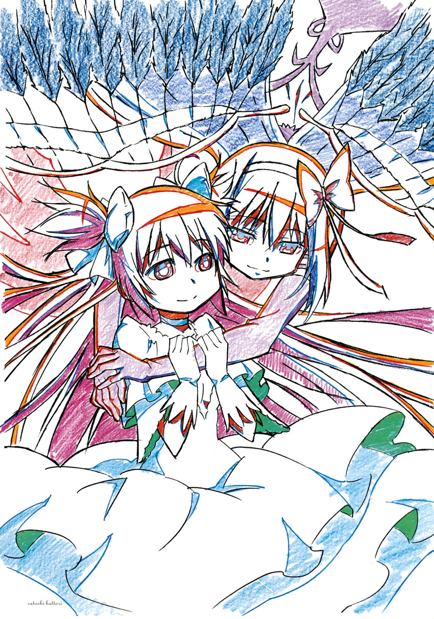 akemi homura, kaname madoka, ultimate madoka, and akuma homura (mahou shoujo madoka magica and 1 more) drawn by hattori_satoshi