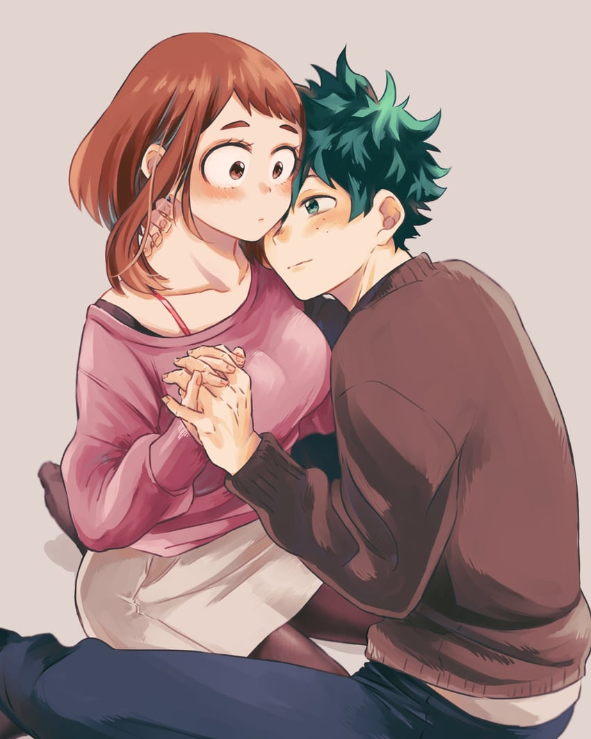 midoriya izuku and uraraka ochaco (boku no hero academia) drawn by tabetai_omochi
