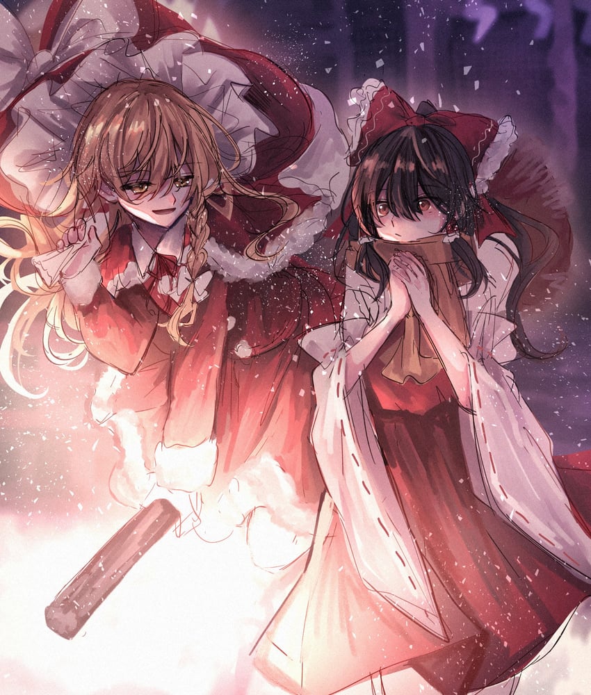 hakurei reimu and kirisame marisa (touhou) drawn by annin_cha