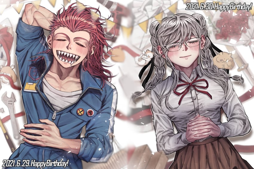 soda kazuichi, pekoyama peko, cham-p, sun-d, maga-g, and 1 more (danganronpa and 1 more) drawn by washing_(psg011204)