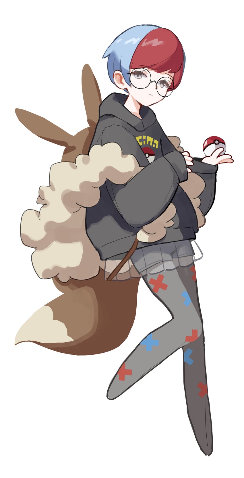 eevee and penny (pokemon and 1 more) drawn by takaha4_mei