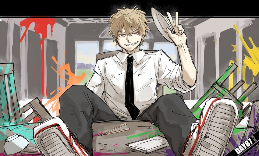 denji (chainsaw man and 1 more) drawn by kankan33333