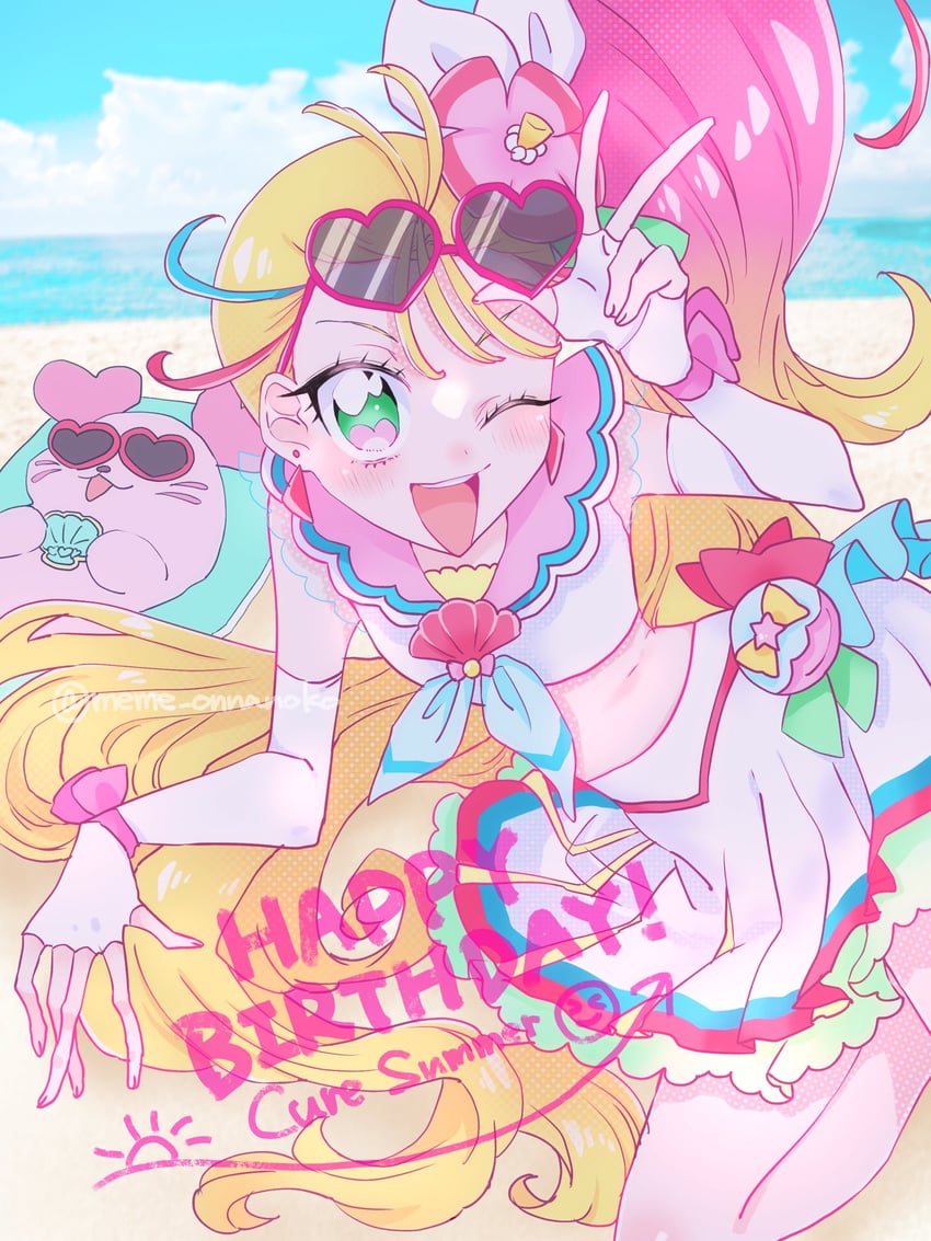 natsuumi manatsu, cure summer, and kururun (precure and 1 more) drawn by meme_onnanoko
