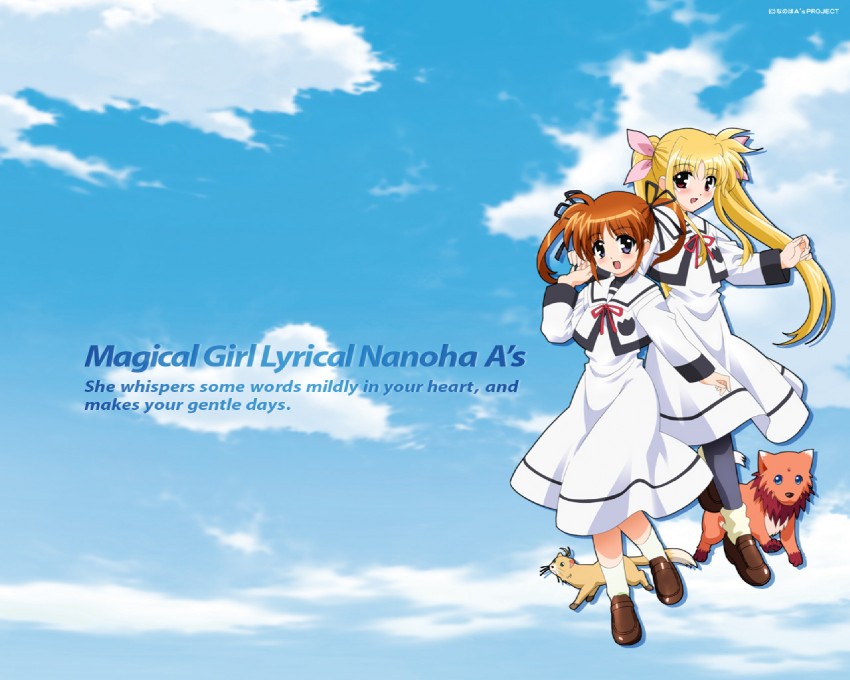 fate testarossa, takamachi nanoha, yuuno scrya, and arf (lyrical nanoha and 2 more) drawn by okuda_yasuhiro