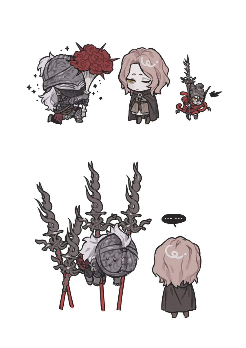 tarnished, melina, messmer the impaler, and bloody wolf (elden ring and 1 more) drawn by platinum_(o0baijin0o)