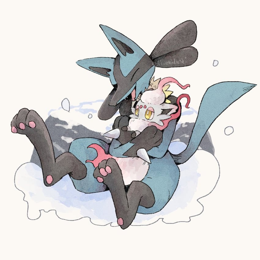 lucario and hisuian zorua (pokemon) drawn by ii_ebidashi