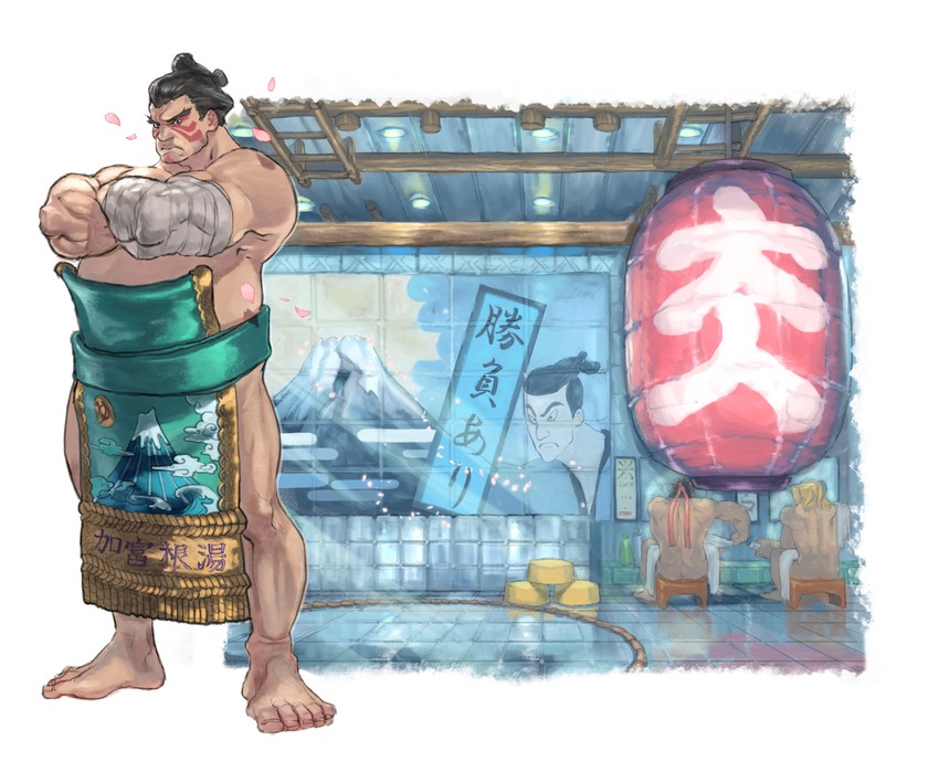 ryu, ken masters, and e. honda (street fighter and 1 more) drawn by sora-bakabon