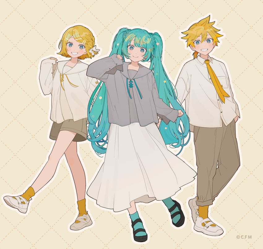 hatsune miku, kagamine rin, and kagamine len (vocaloid and 1 more) drawn by hassan_(sink916)