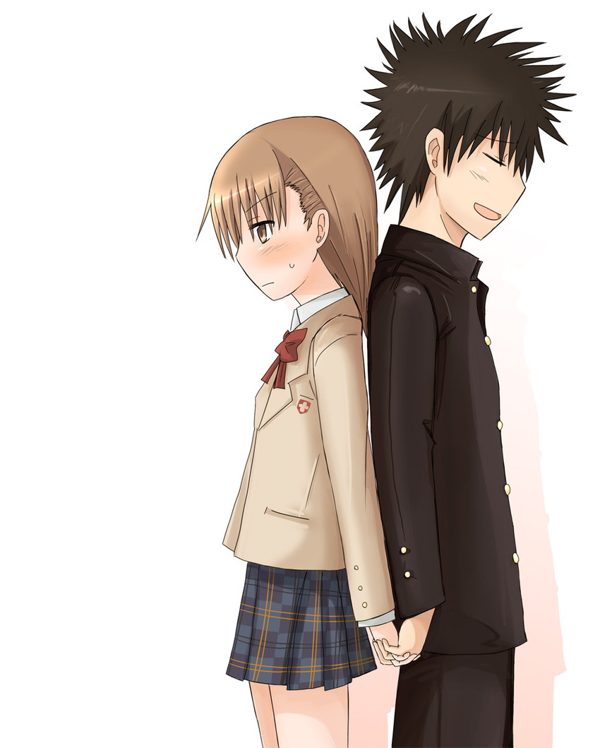 misaka mikoto and kamijou touma (toaru majutsu no index) drawn by shiki_(no-reply)