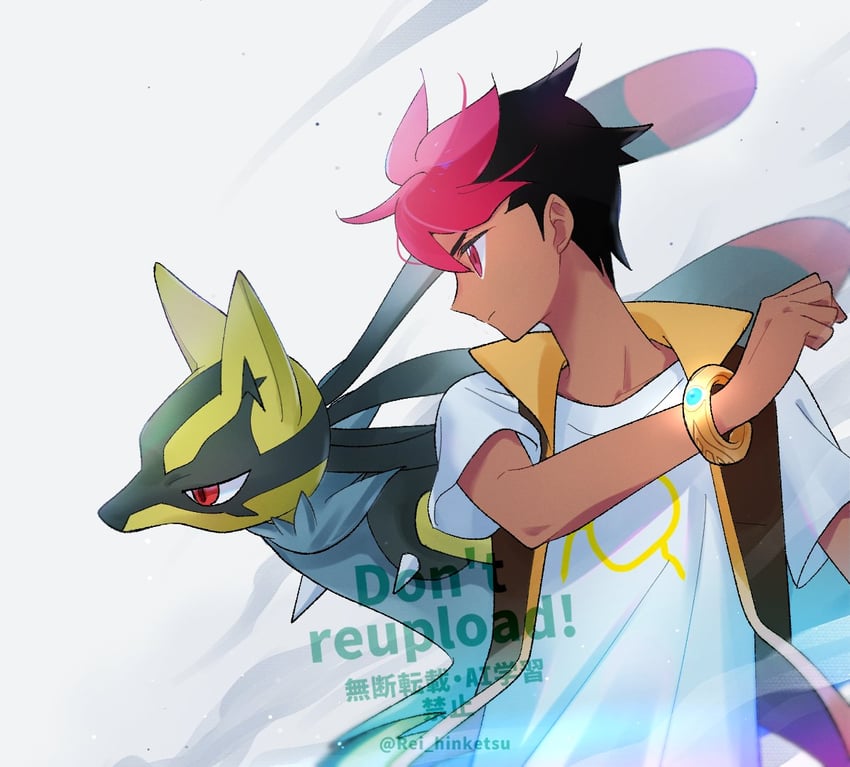 lucario and roy (pokemon and 1 more) drawn by rei_hinketsu