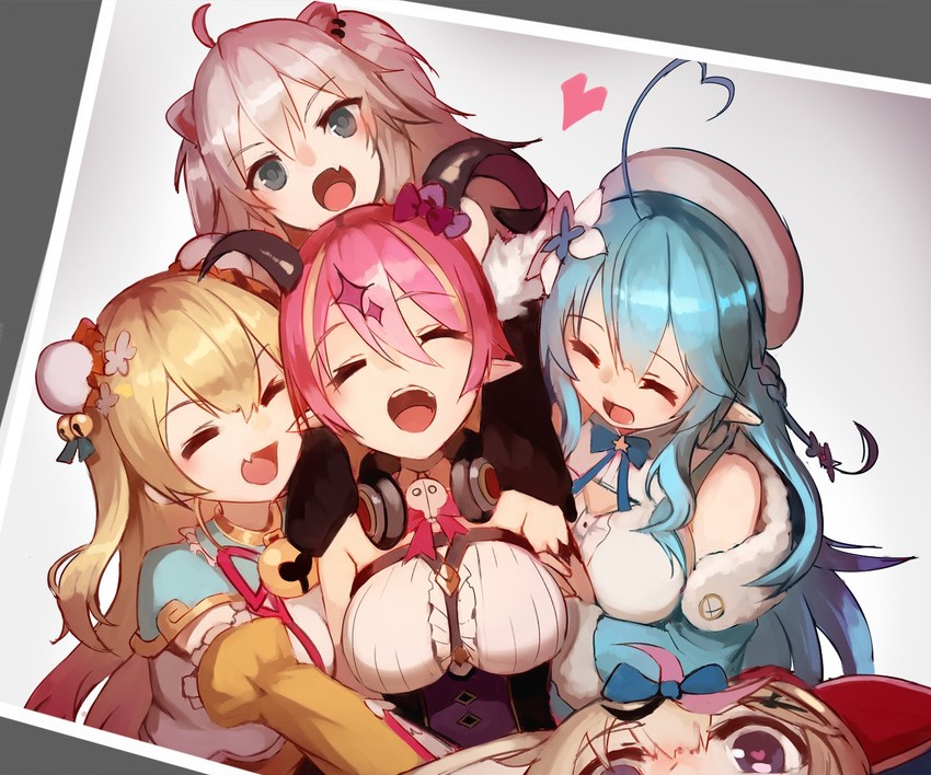 yukihana lamy, shishiro botan, omaru polka, momosuzu nene, and mano aloe (hololive) drawn by sue_(bg-bros)