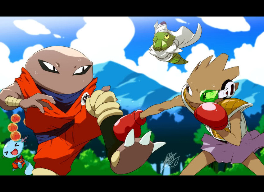 son goku, vegeta, piccolo, wooper, kuririn, and 3 more (pokemon and 2 more) drawn by matt_cummings