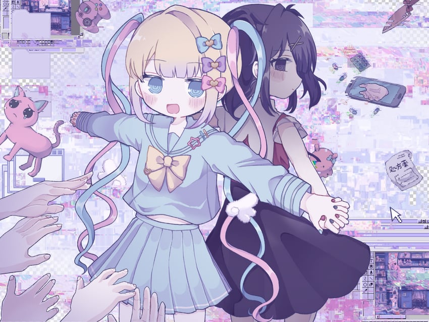 chouzetsusaikawa tenshi-chan, ame-chan, and pien cat (needy girl overdose) drawn by wotoha