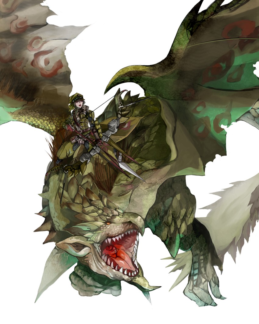 monster hunter and rathian (monster hunter) drawn by hebi_(yurari)